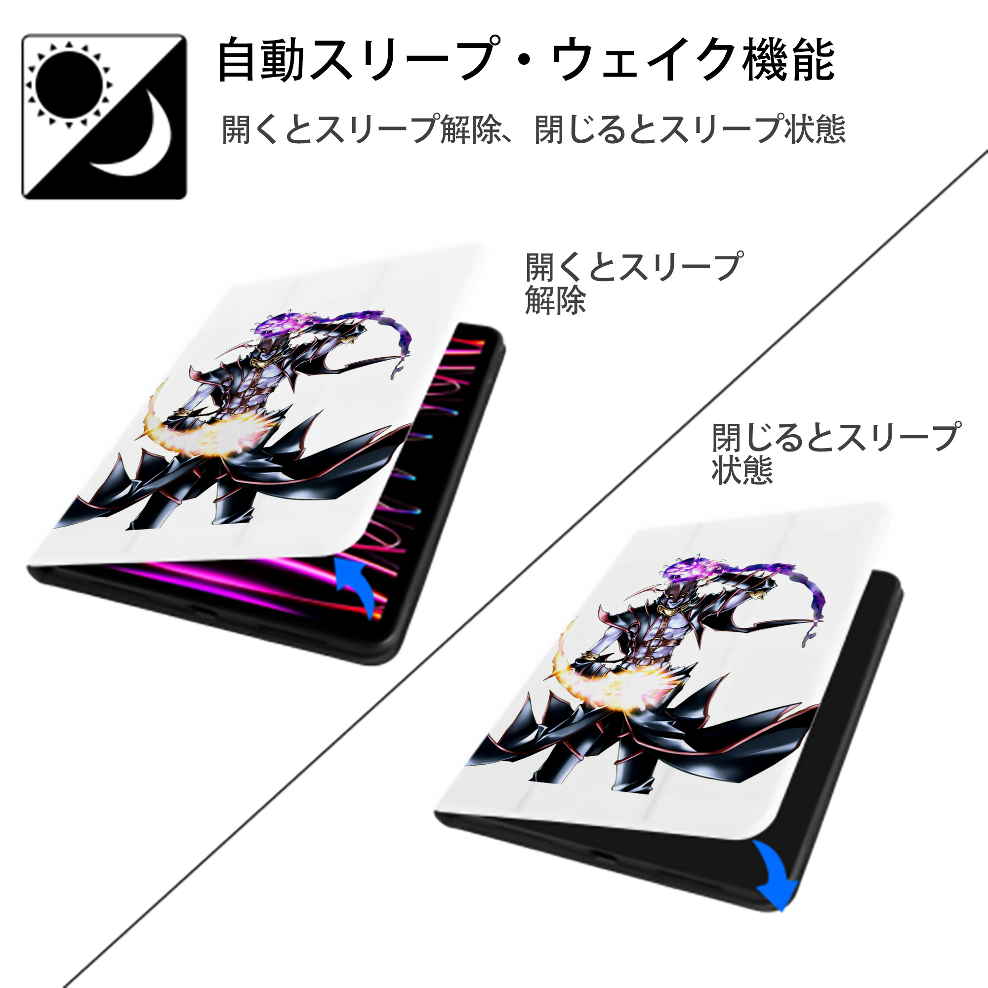 遊☆戯☆王 Yu-Gi-Oh! IPad ケース ペン収納付き 三つ折りスタンド PUレザー×シリコン 対応機種9.5/10.5/10.9インチ