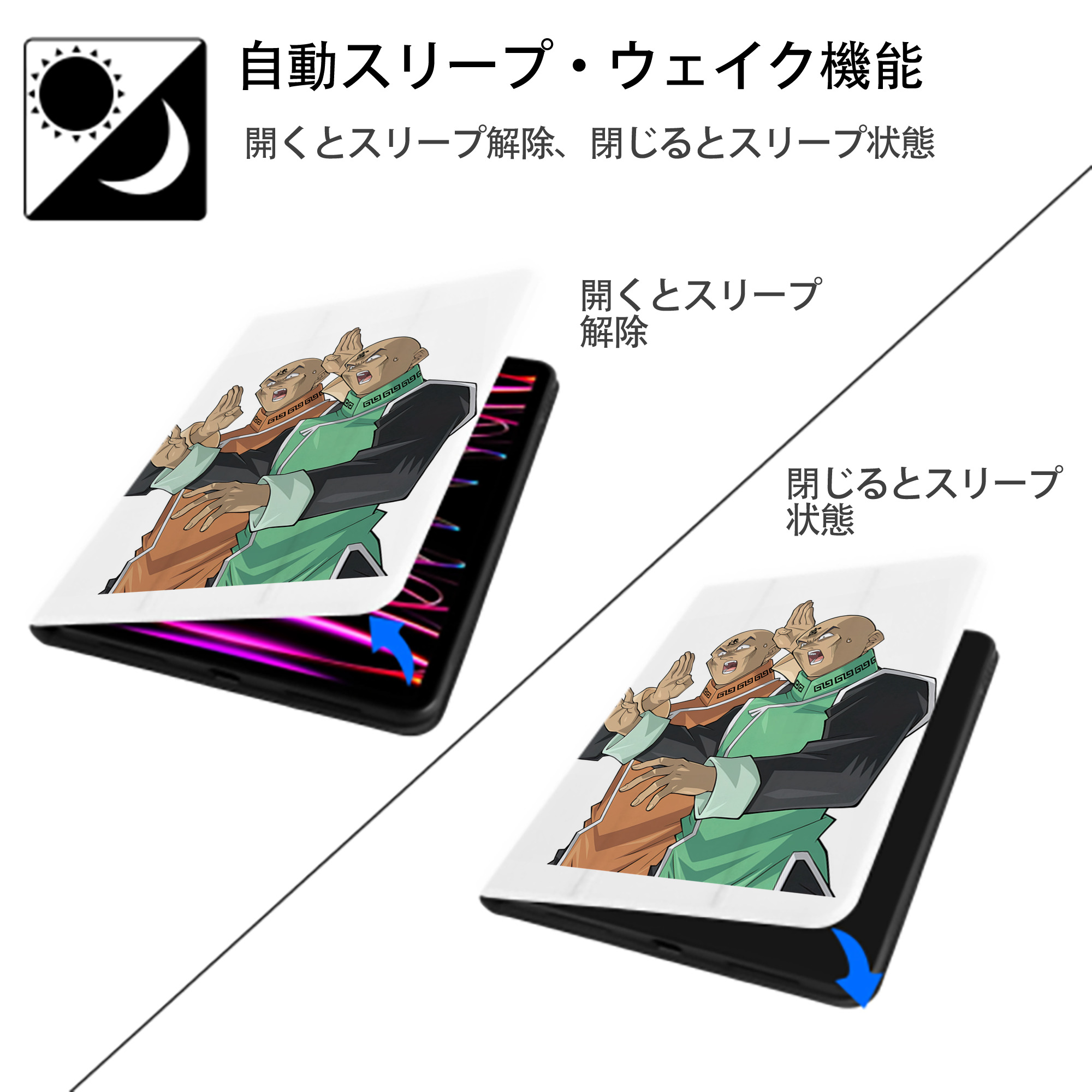 遊☆戯☆王 Yu-Gi-Oh! IPad ケース ペン収納付き 三つ折りスタンド PUレザー×シリコン 対応機種9.5/10.5/10.9インチ