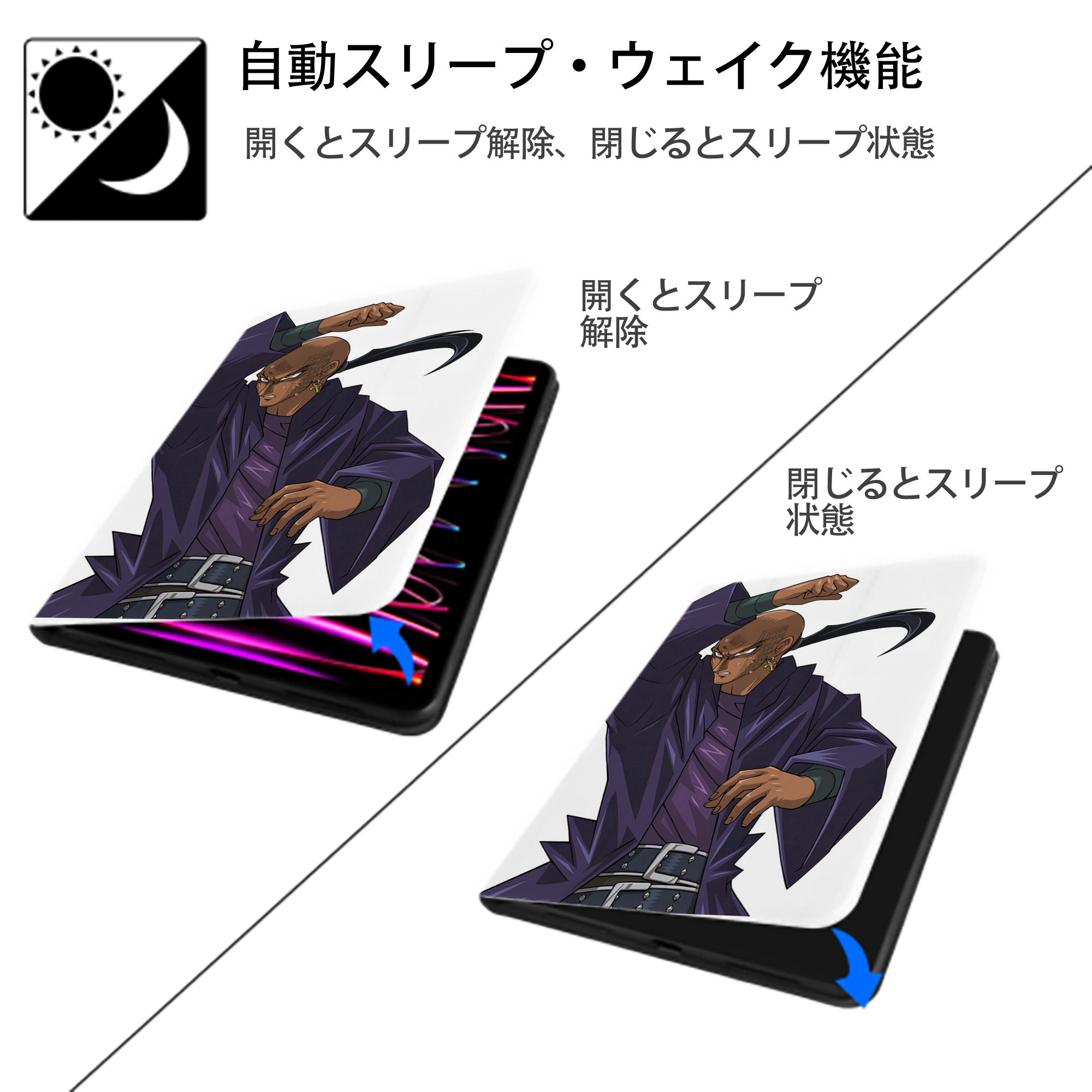 遊☆戯☆王 Yu-Gi-Oh! IPad ケース ペン収納付き 三つ折りスタンド PUレザー×シリコン 対応機種9.5/10.5/10.9インチ