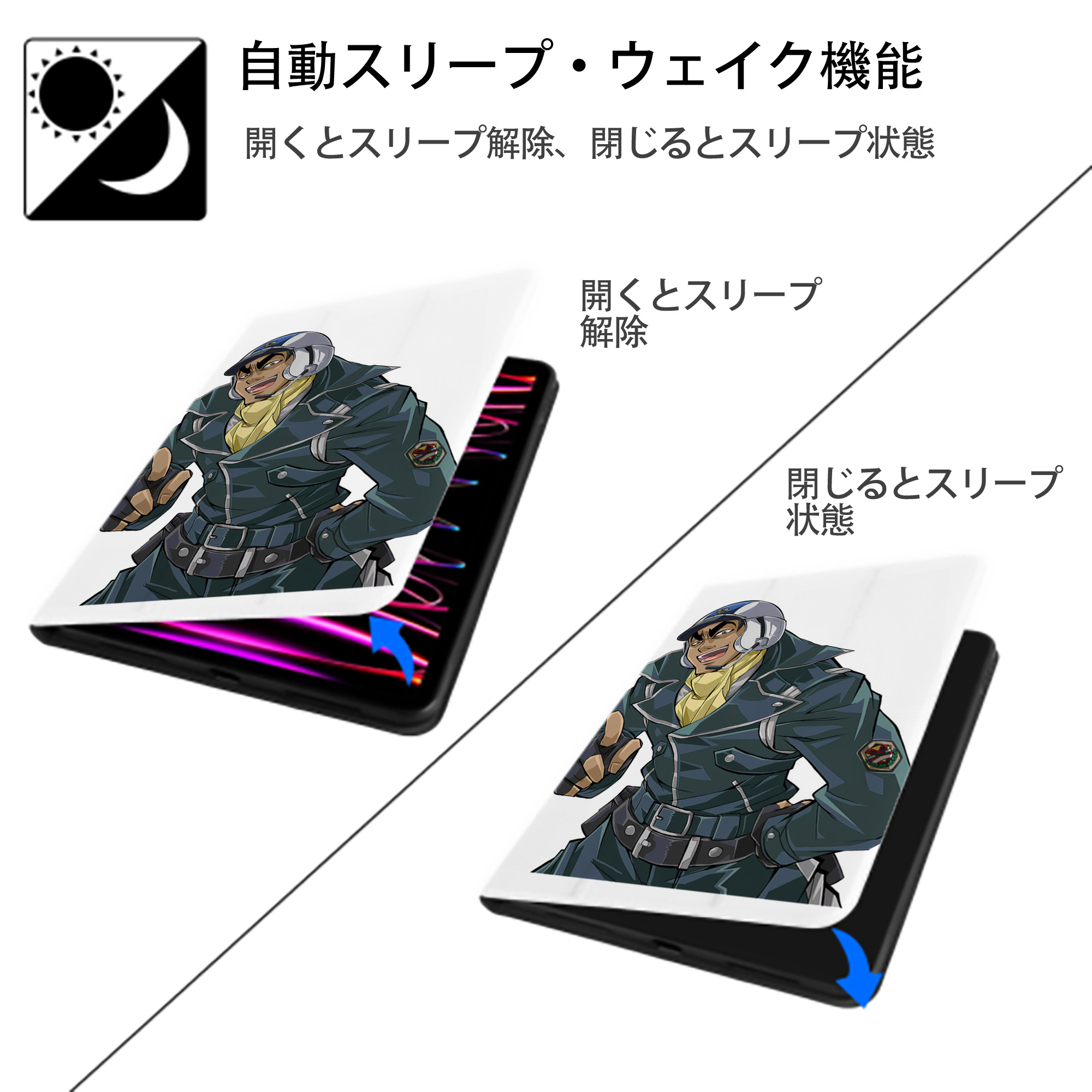 遊☆戯☆王 Yu-Gi-Oh! IPad ケース ペン収納付き 三つ折りスタンド PUレザー×シリコン 対応機種9.5/10.5/10.9インチ