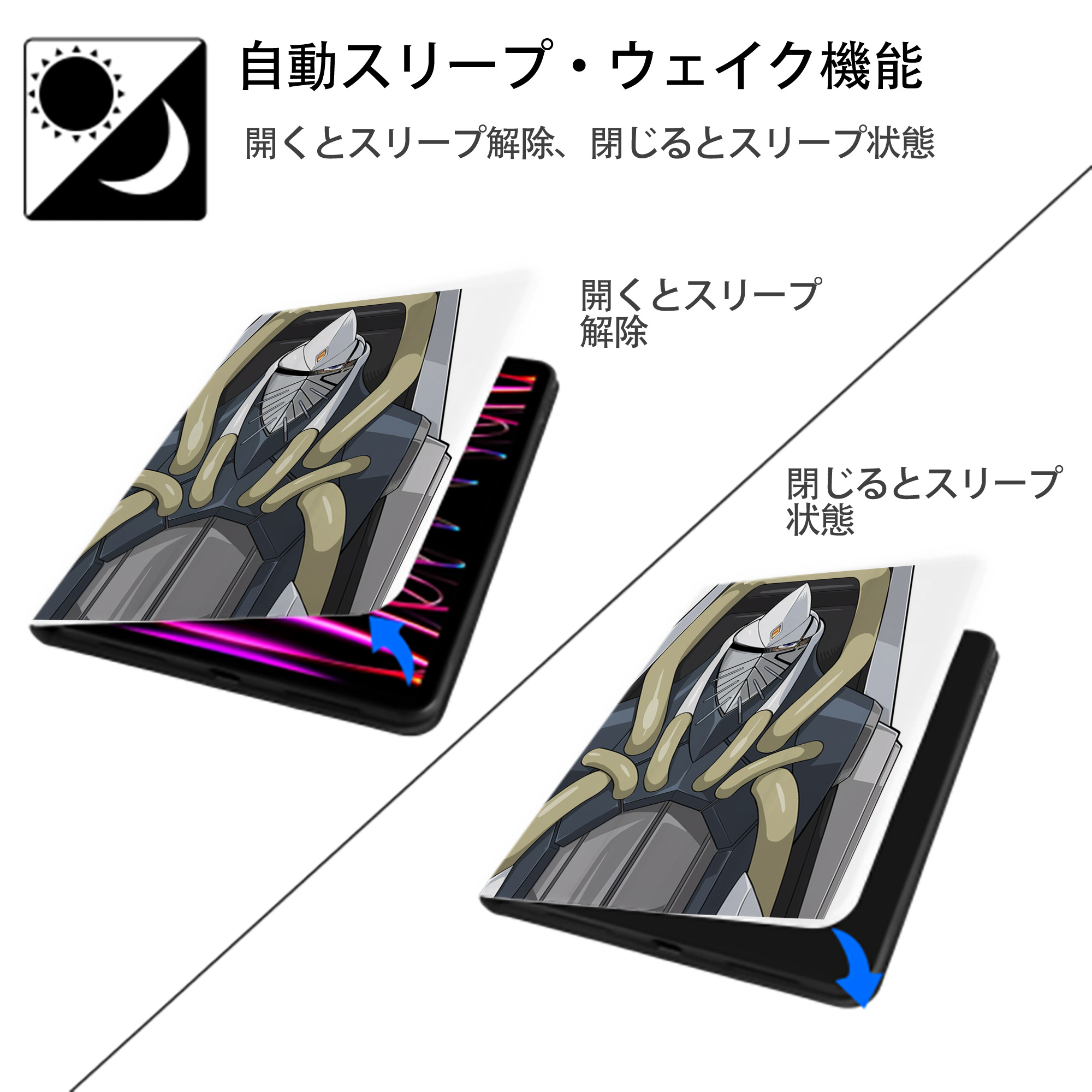 遊☆戯☆王 Yu-Gi-Oh! IPad ケース ペン収納付き 三つ折りスタンド PUレザー×シリコン 対応機種9.5/10.5/10.9インチ