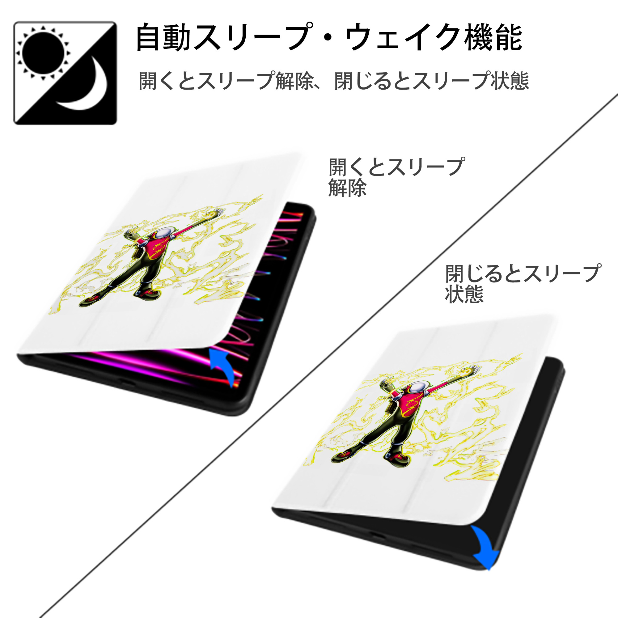 遊☆戯☆王 Yu-Gi-Oh! IPad ケース ペン収納付き 三つ折りスタンド PUレザー×シリコン 対応機種9.5/10.5/10.9インチ