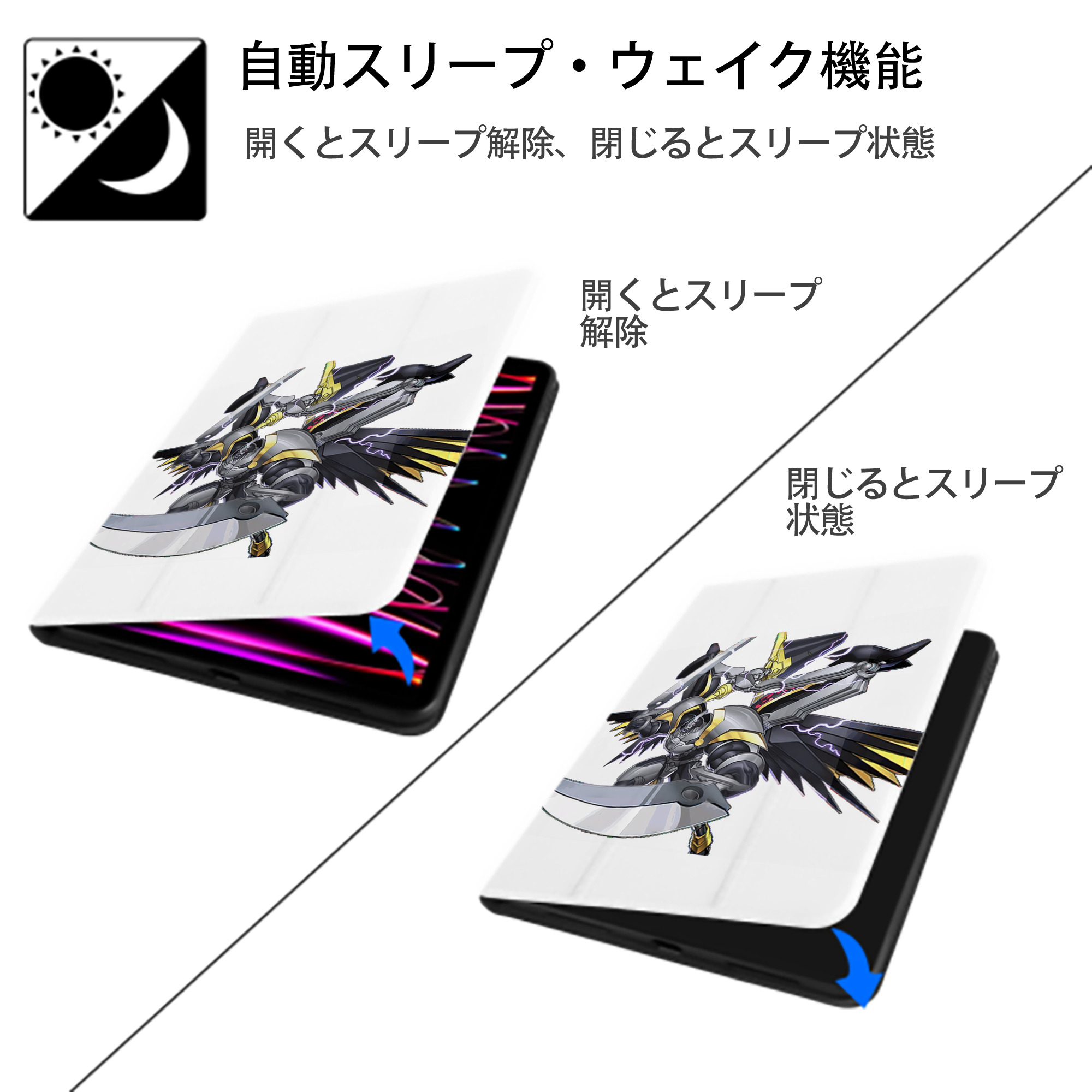 遊☆戯☆王 Yu-Gi-Oh! IPad ケース ペン収納付き 三つ折りスタンド PUレザー×シリコン 対応機種9.5/10.5/10.9インチ