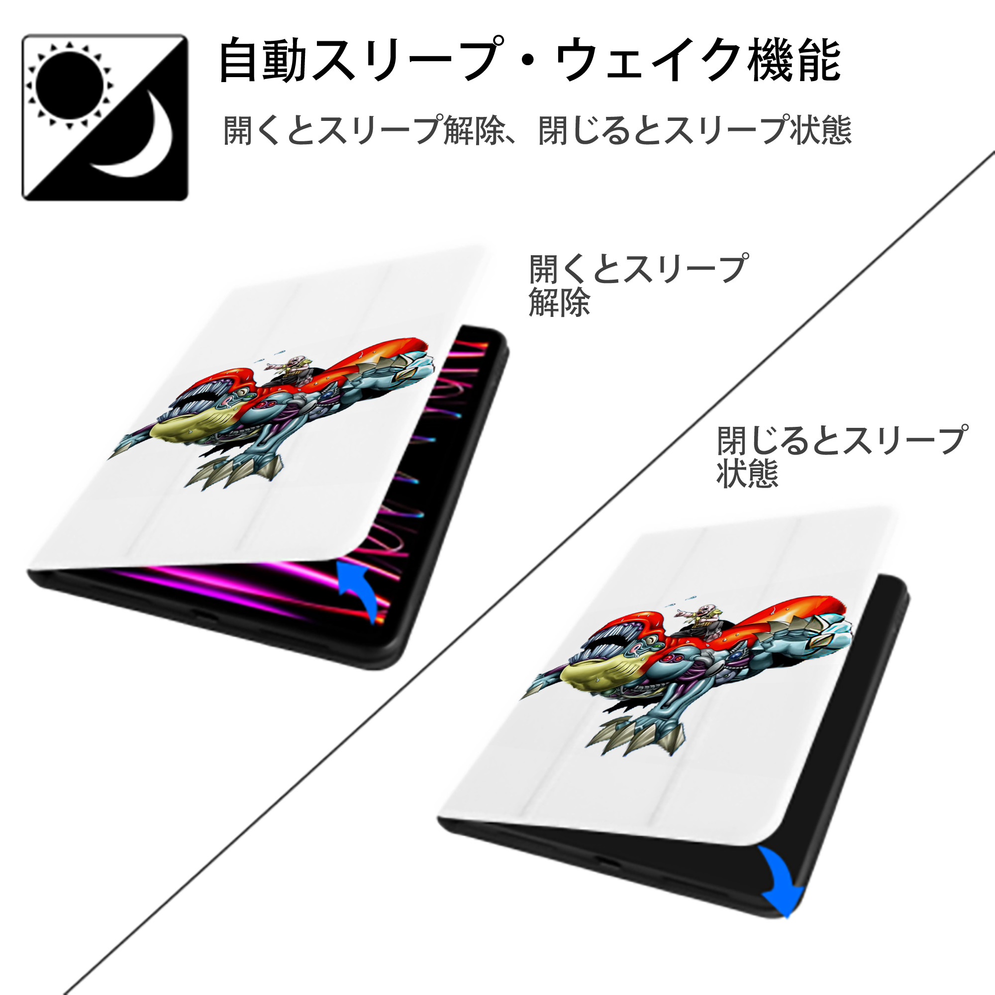 遊☆戯☆王 Yu-Gi-Oh! IPad ケース ペン収納付き 三つ折りスタンド PUレザー×シリコン 対応機種9.5/10.5/10.9インチ
