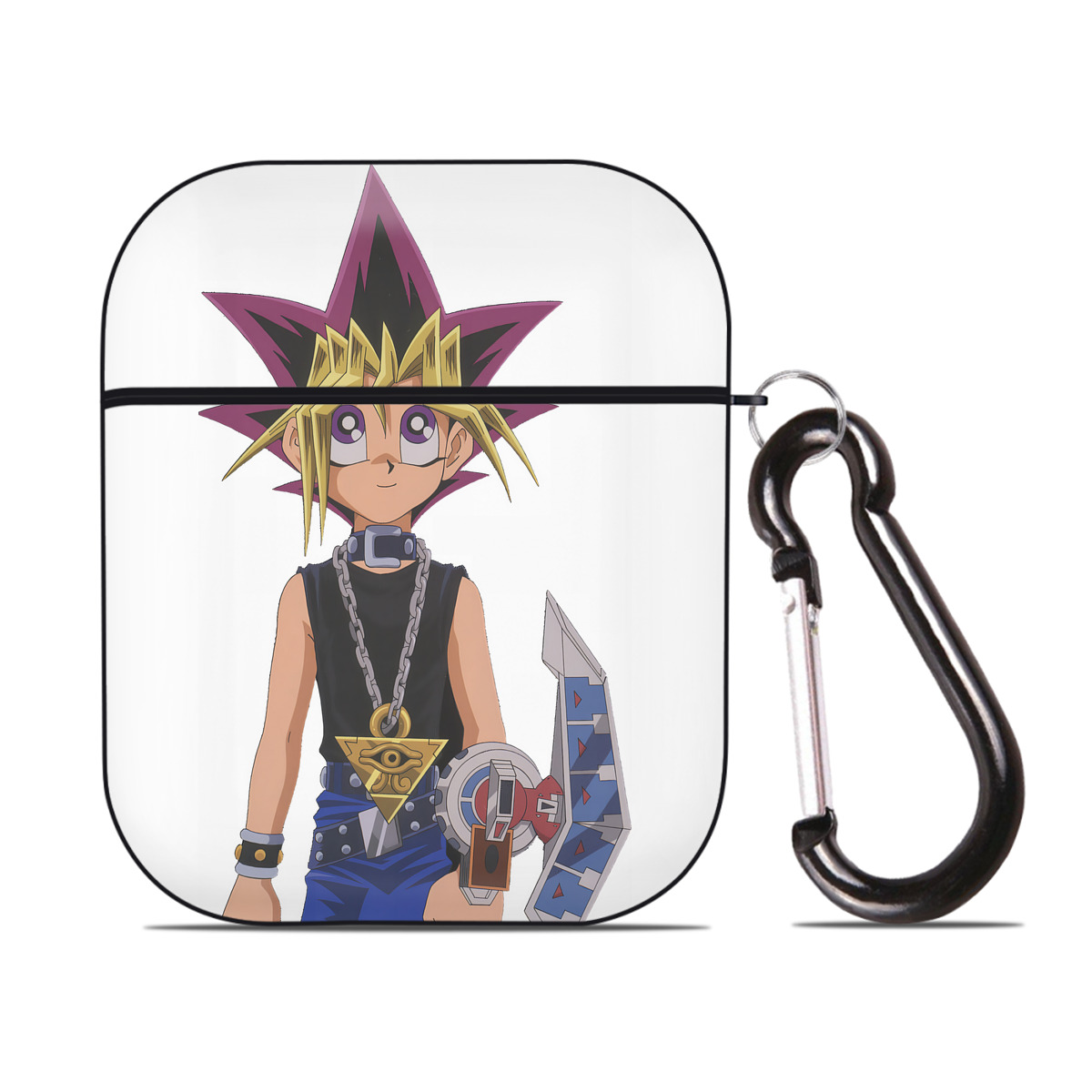 （画像用） 遊☆戯☆王 Yu-Gi-Oh! AirPods 第2世代保護ケース ハードシェル ブラック 耐衝撃・防指紋・カラビナ付き
