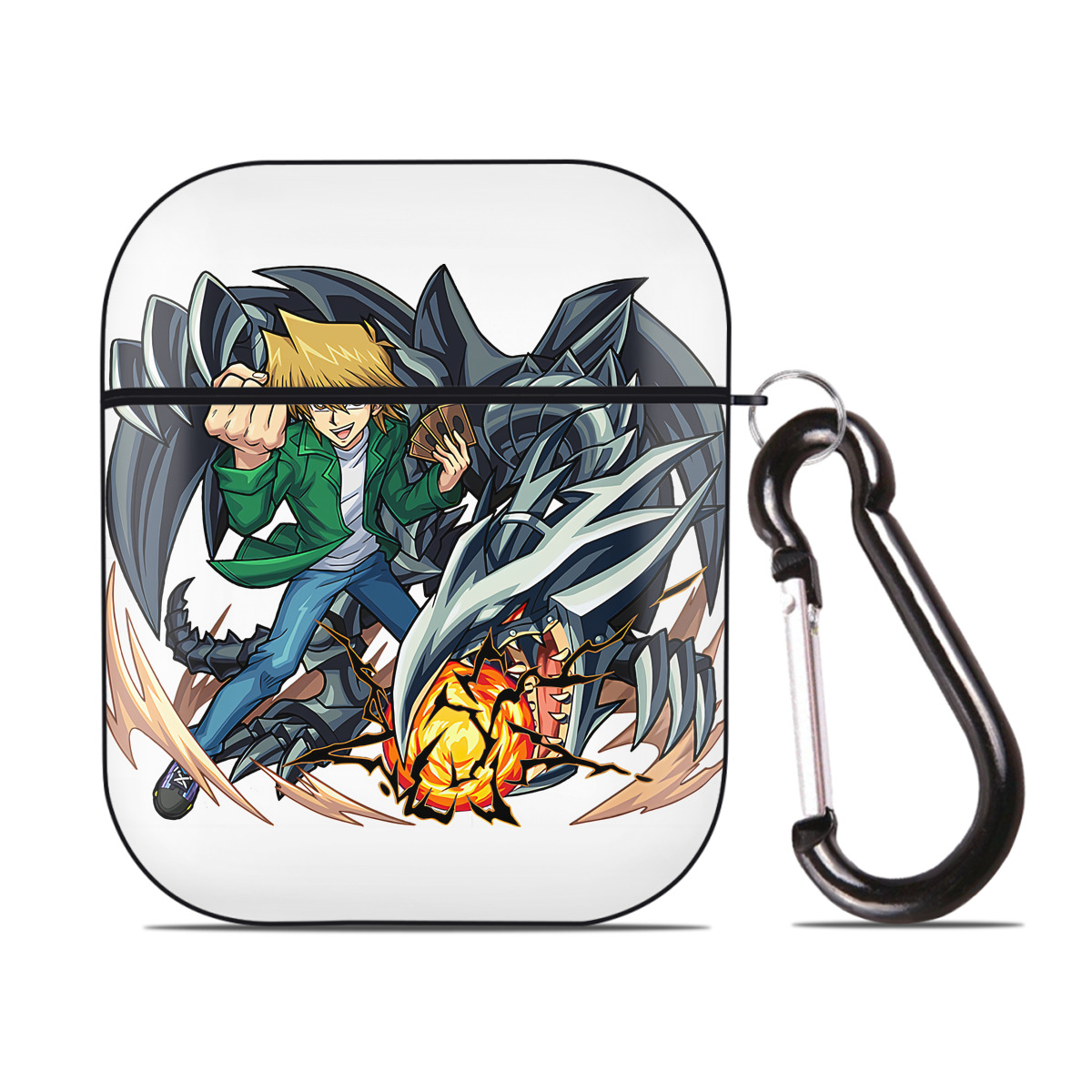 （画像用） 遊☆戯☆王 Yu-Gi-Oh! AirPods 第2世代保護ケース ハードシェル ブラック 耐衝撃・防指紋・カラビナ付き