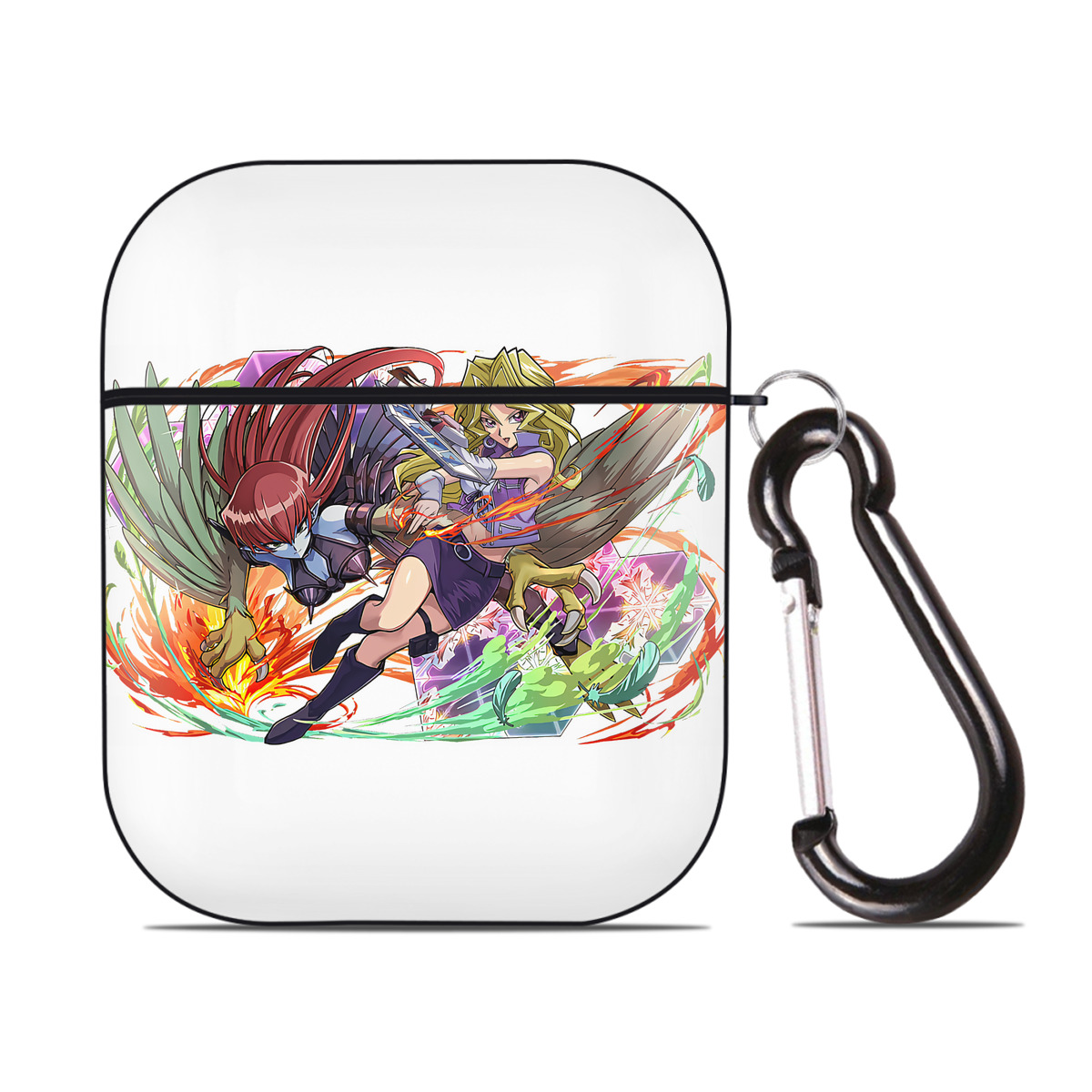 （画像用） 遊☆戯☆王 Yu-Gi-Oh! AirPods 第2世代保護ケース ハードシェル ブラック 耐衝撃・防指紋・カラビナ付き