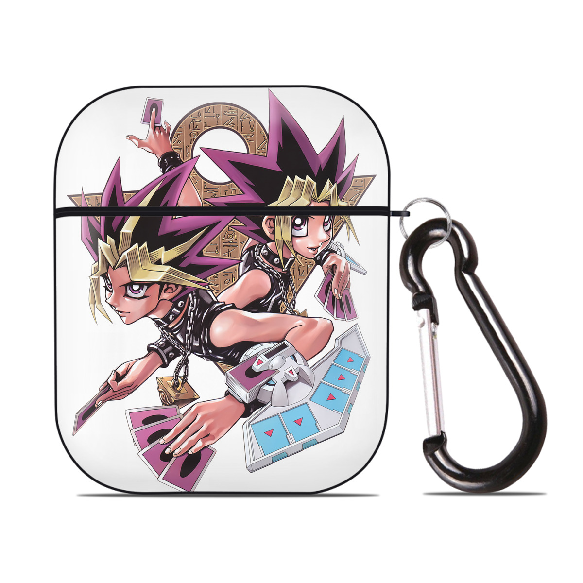 （画像用） 遊☆戯☆王 Yu-Gi-Oh! AirPods 第2世代保護ケース ハードシェル ブラック 耐衝撃・防指紋・カラビナ付き