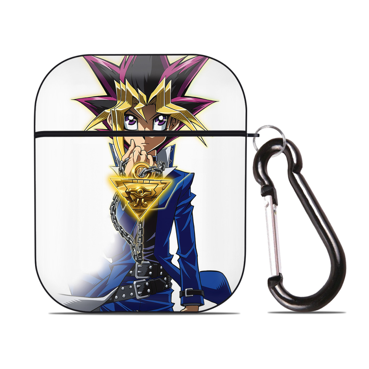 （画像用） 遊☆戯☆王 Yu-Gi-Oh! AirPods 第2世代保護ケース ハードシェル ブラック 耐衝撃・防指紋・カラビナ付き