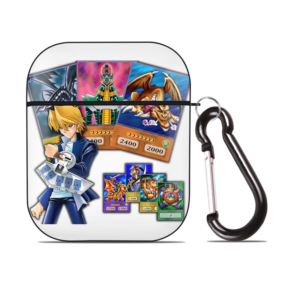 （画像用） 遊☆戯☆王 Yu-Gi-Oh! AirPods 第2世代保護ケース ハードシェル ブラック 耐衝撃・防指紋・カラビナ付き