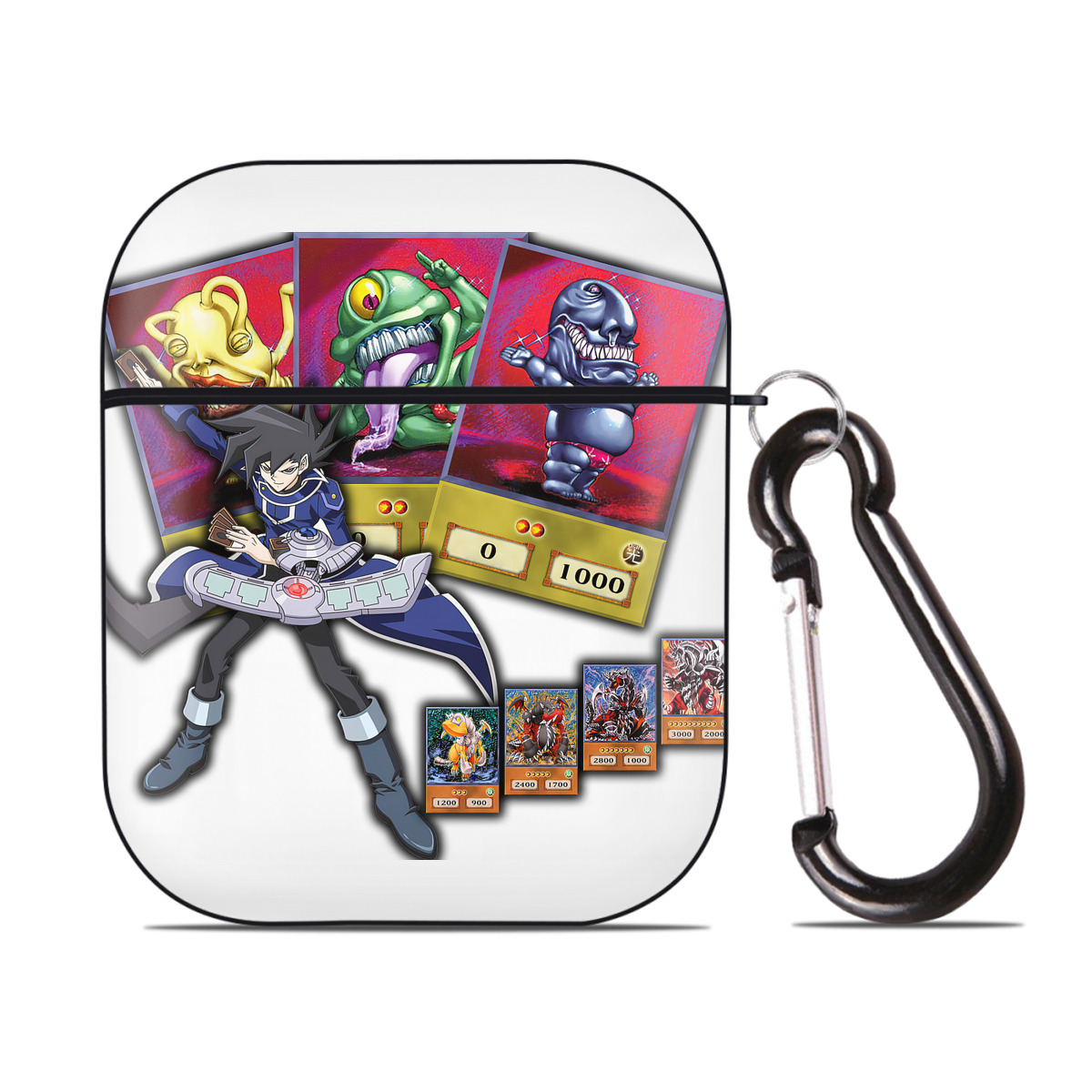 （画像用） 遊☆戯☆王 Yu-Gi-Oh! AirPods 第2世代保護ケース ハードシェル ブラック 耐衝撃・防指紋・カラビナ付き