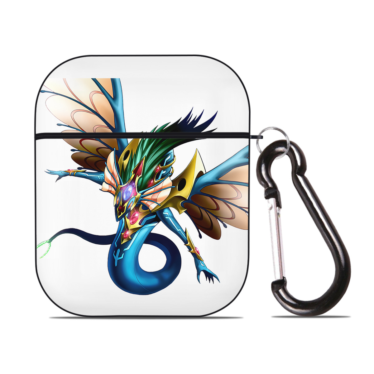 （画像用） 遊☆戯☆王 Yu-Gi-Oh! AirPods 第2世代保護ケース ハードシェル ブラック 耐衝撃・防指紋・カラビナ付き