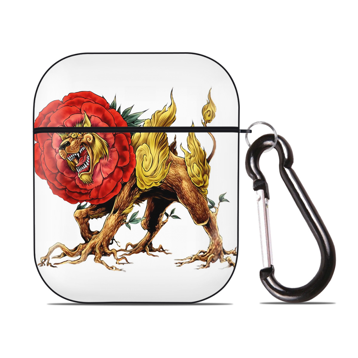 （画像用） 遊☆戯☆王 Yu-Gi-Oh! AirPods 第2世代保護ケース ハードシェル ブラック 耐衝撃・防指紋・カラビナ付き