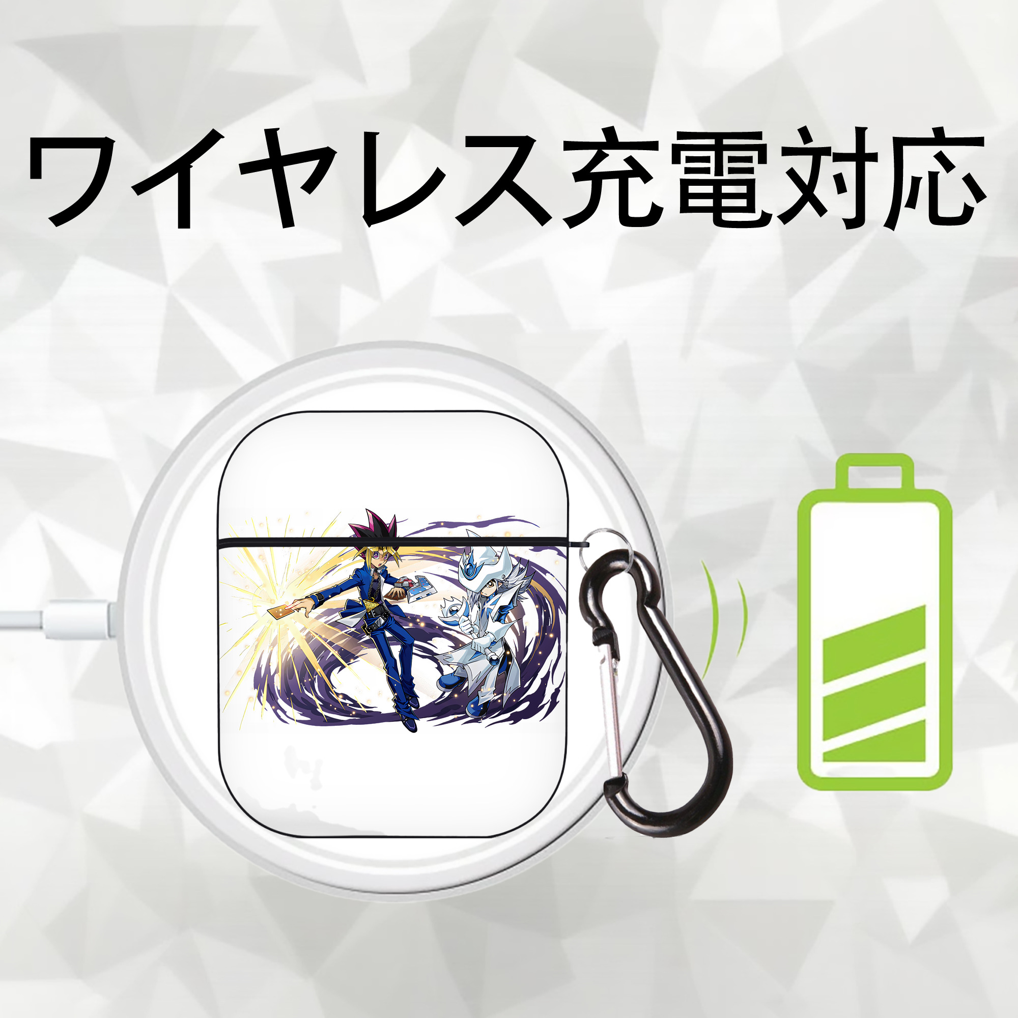 遊☆戯☆王 Yu-Gi-Oh! AirPods 第2世代保護ケース ハードシェル ブラック 耐衝撃・防指紋・カラビナ付き