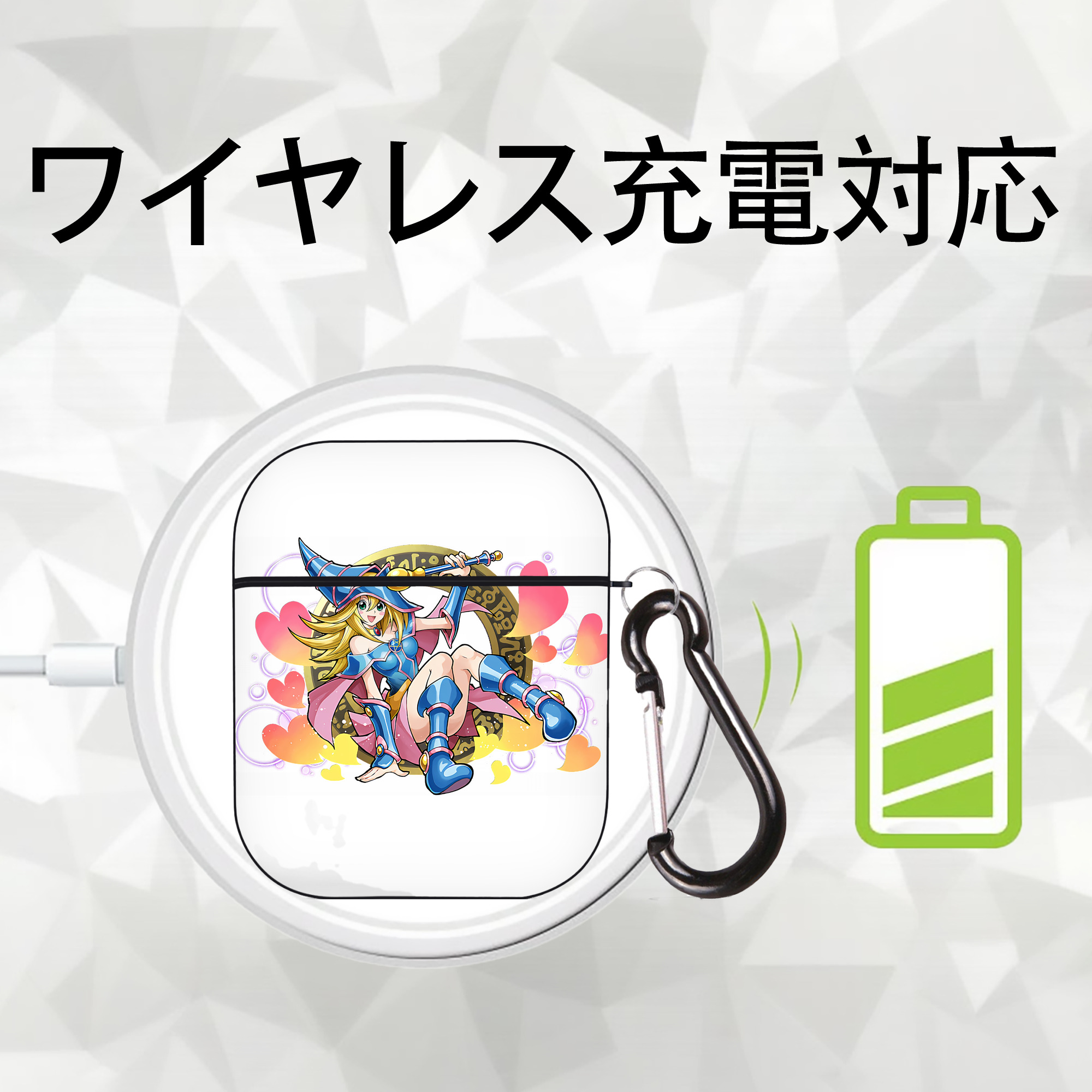 遊☆戯☆王 Yu-Gi-Oh! AirPods 第2世代保護ケース ハードシェル ブラック 耐衝撃・防指紋・カラビナ付き