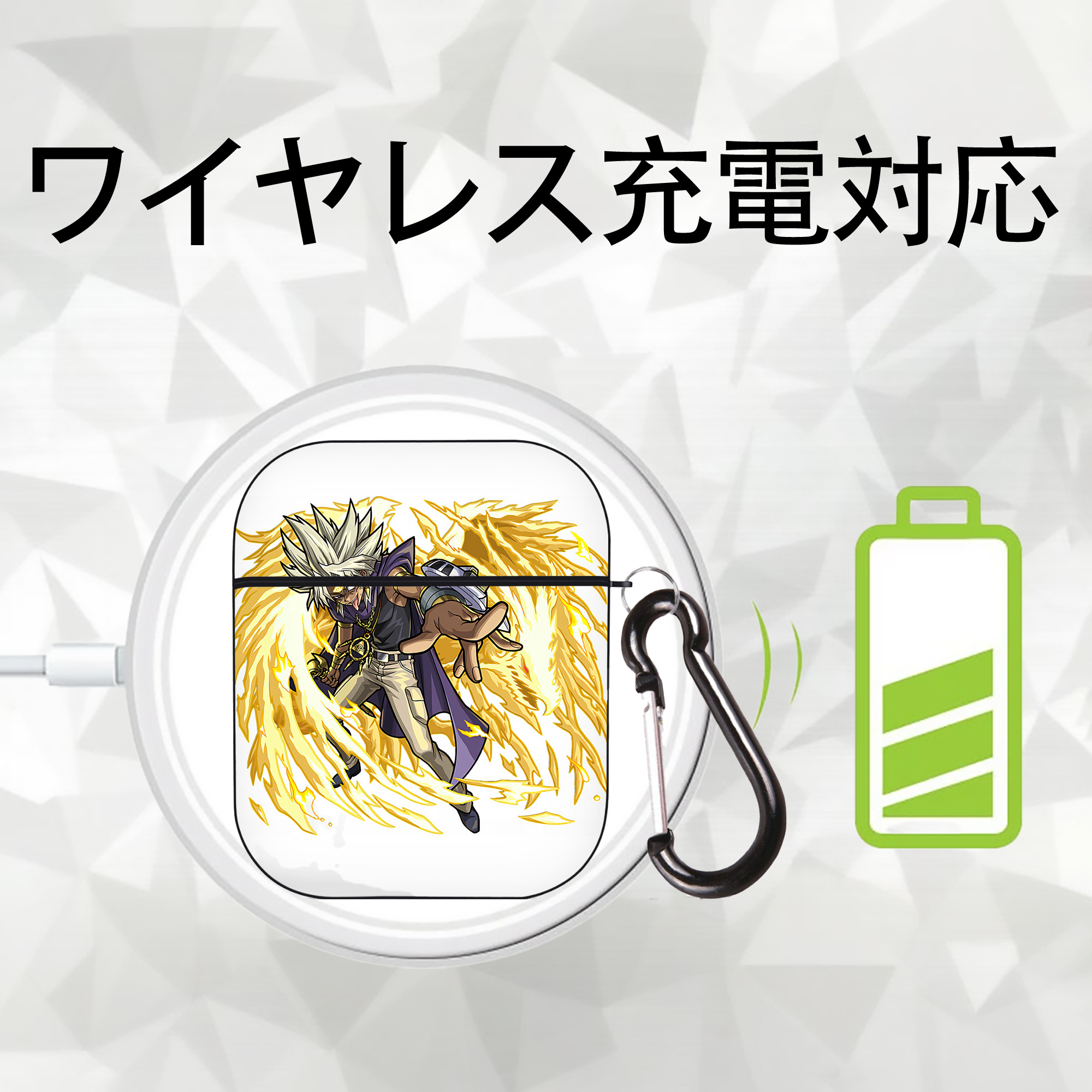 遊☆戯☆王 Yu-Gi-Oh! AirPods 第2世代保護ケース ハードシェル ブラック 耐衝撃・防指紋・カラビナ付き