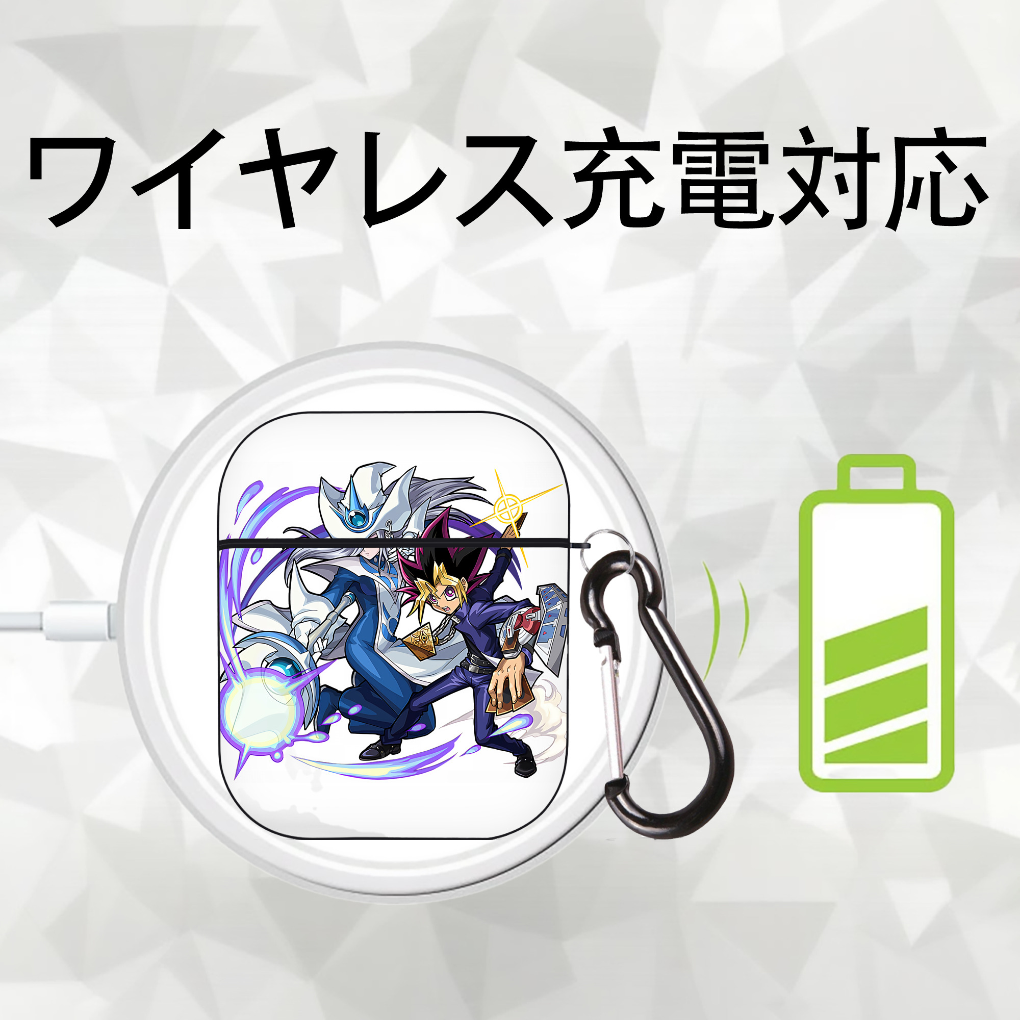 遊☆戯☆王 Yu-Gi-Oh! AirPods 第2世代保護ケース ハードシェル ブラック 耐衝撃・防指紋・カラビナ付き