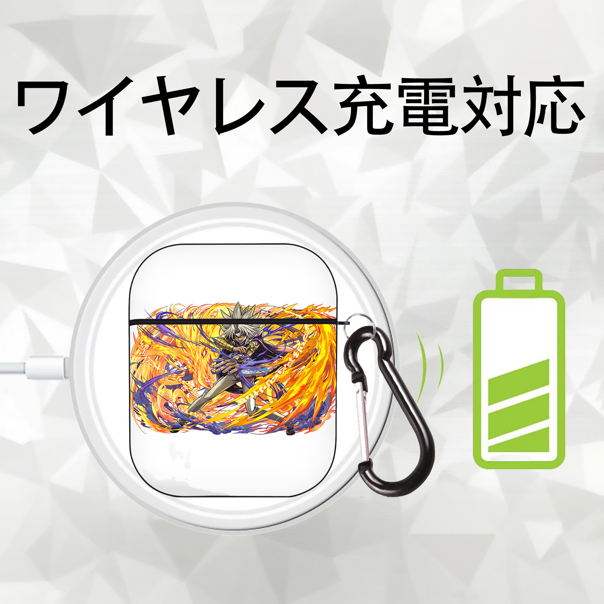 遊☆戯☆王 Yu-Gi-Oh! AirPods 第2世代保護ケース ハードシェル ブラック 耐衝撃・防指紋・カラビナ付き