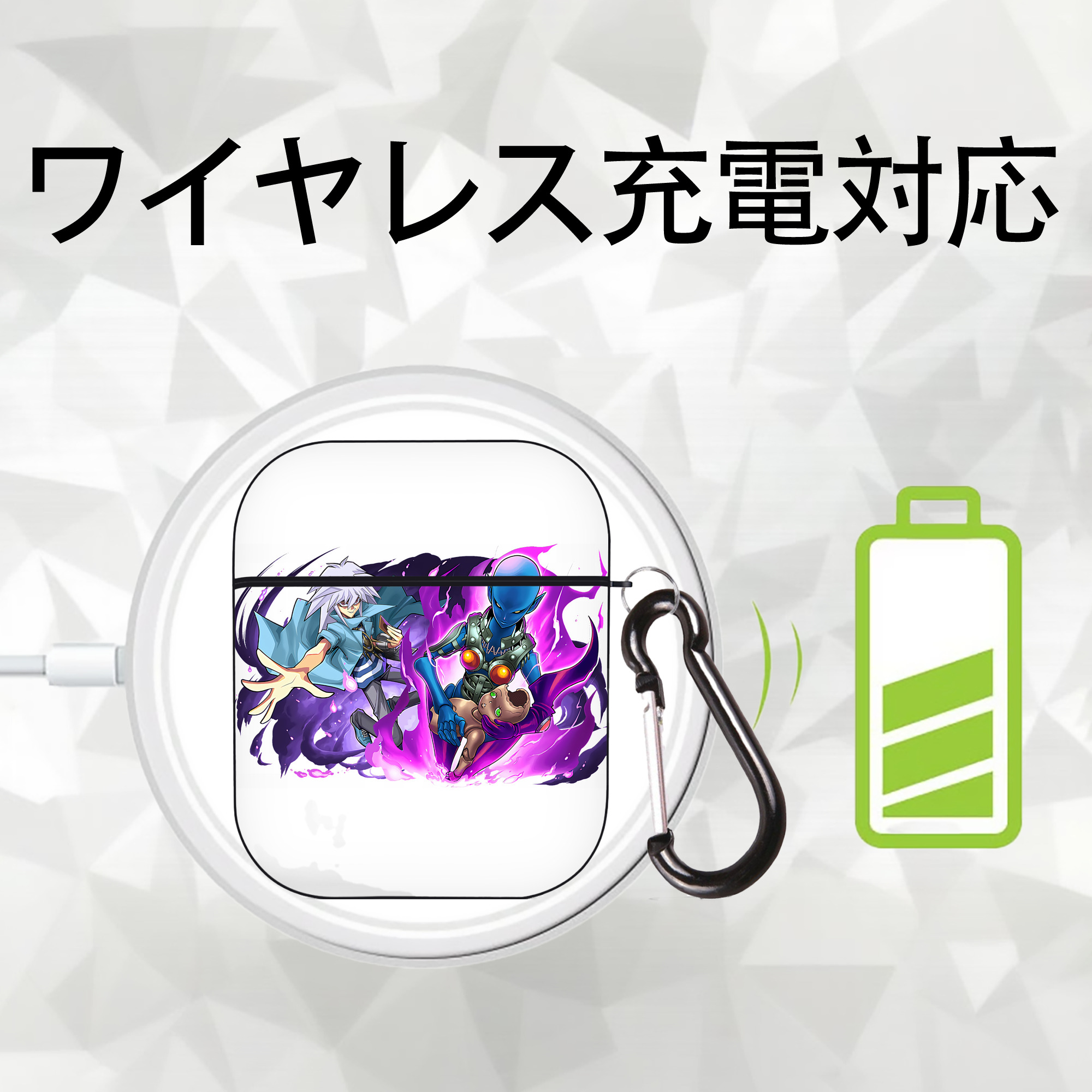 遊☆戯☆王 Yu-Gi-Oh! AirPods 第2世代保護ケース ハードシェル ブラック 耐衝撃・防指紋・カラビナ付き