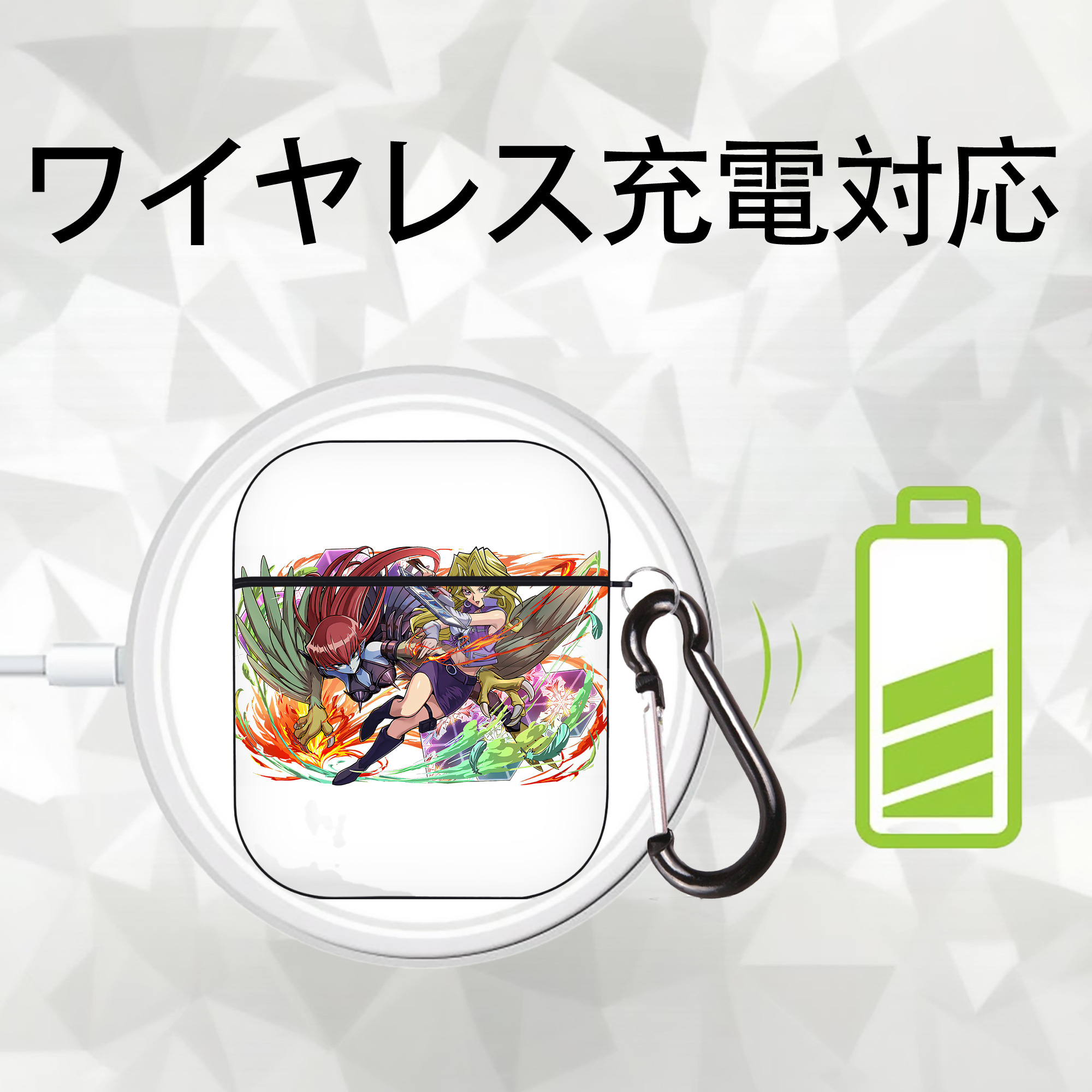 遊☆戯☆王 Yu-Gi-Oh! AirPods 第2世代保護ケース ハードシェル ブラック 耐衝撃・防指紋・カラビナ付き