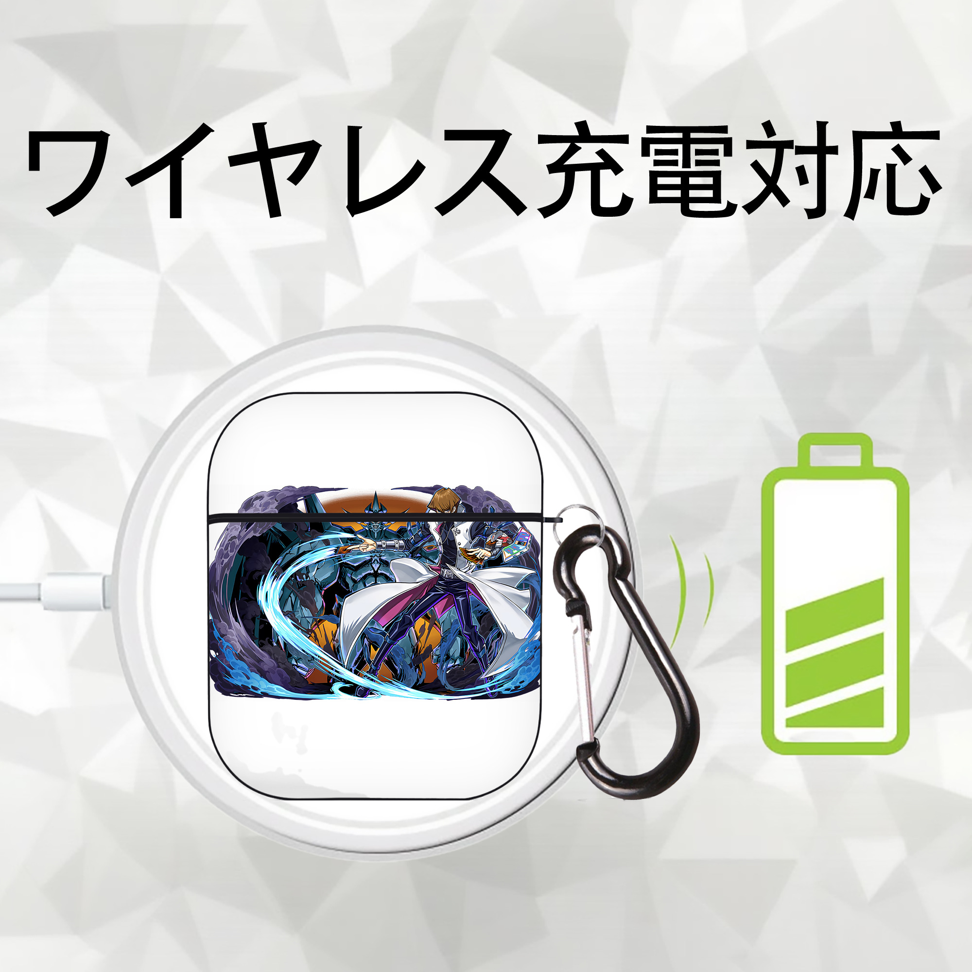 遊☆戯☆王 Yu-Gi-Oh! AirPods 第2世代保護ケース ハードシェル ブラック 耐衝撃・防指紋・カラビナ付き