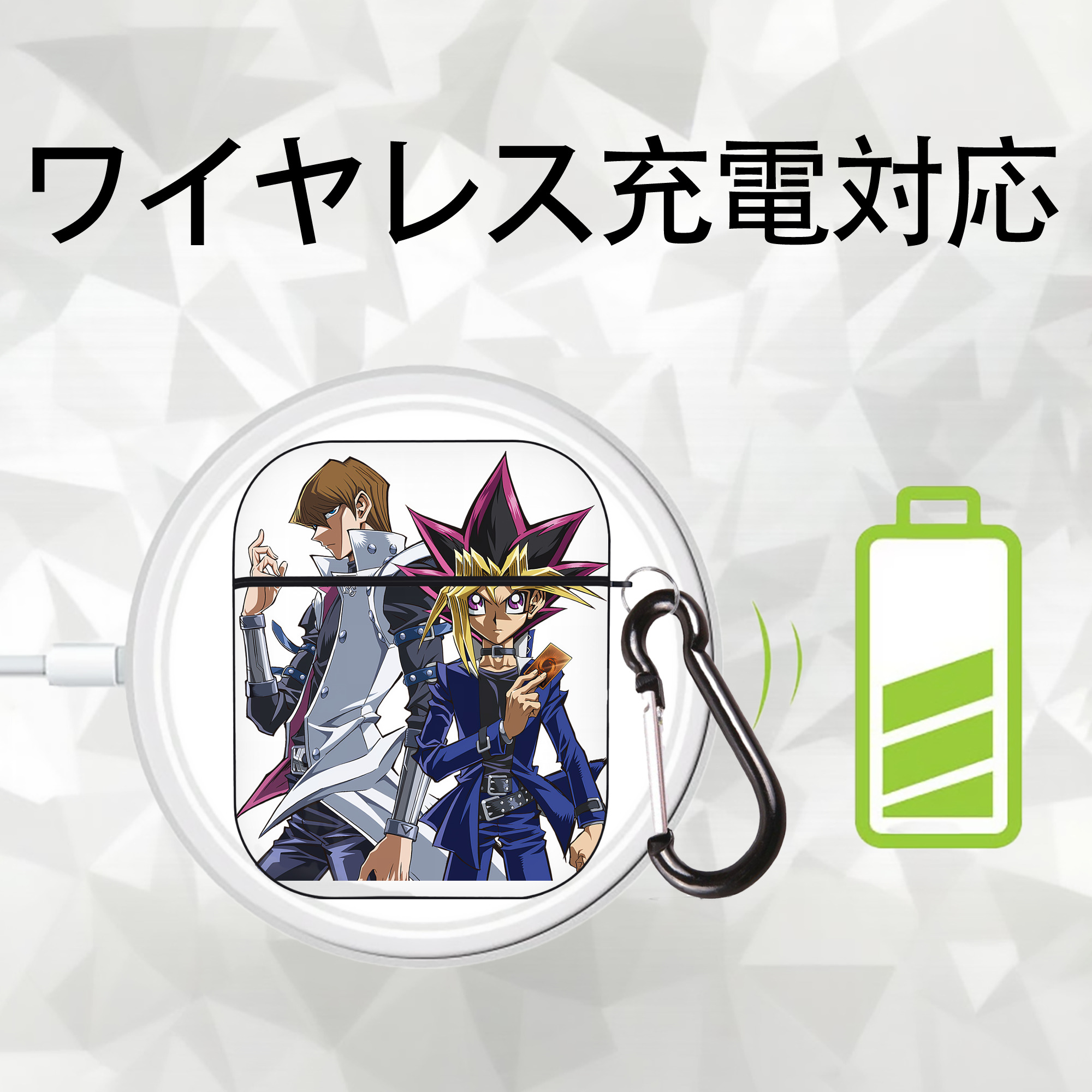 遊☆戯☆王 Yu-Gi-Oh! AirPods 第2世代保護ケース ハードシェル ブラック 耐衝撃・防指紋・カラビナ付き