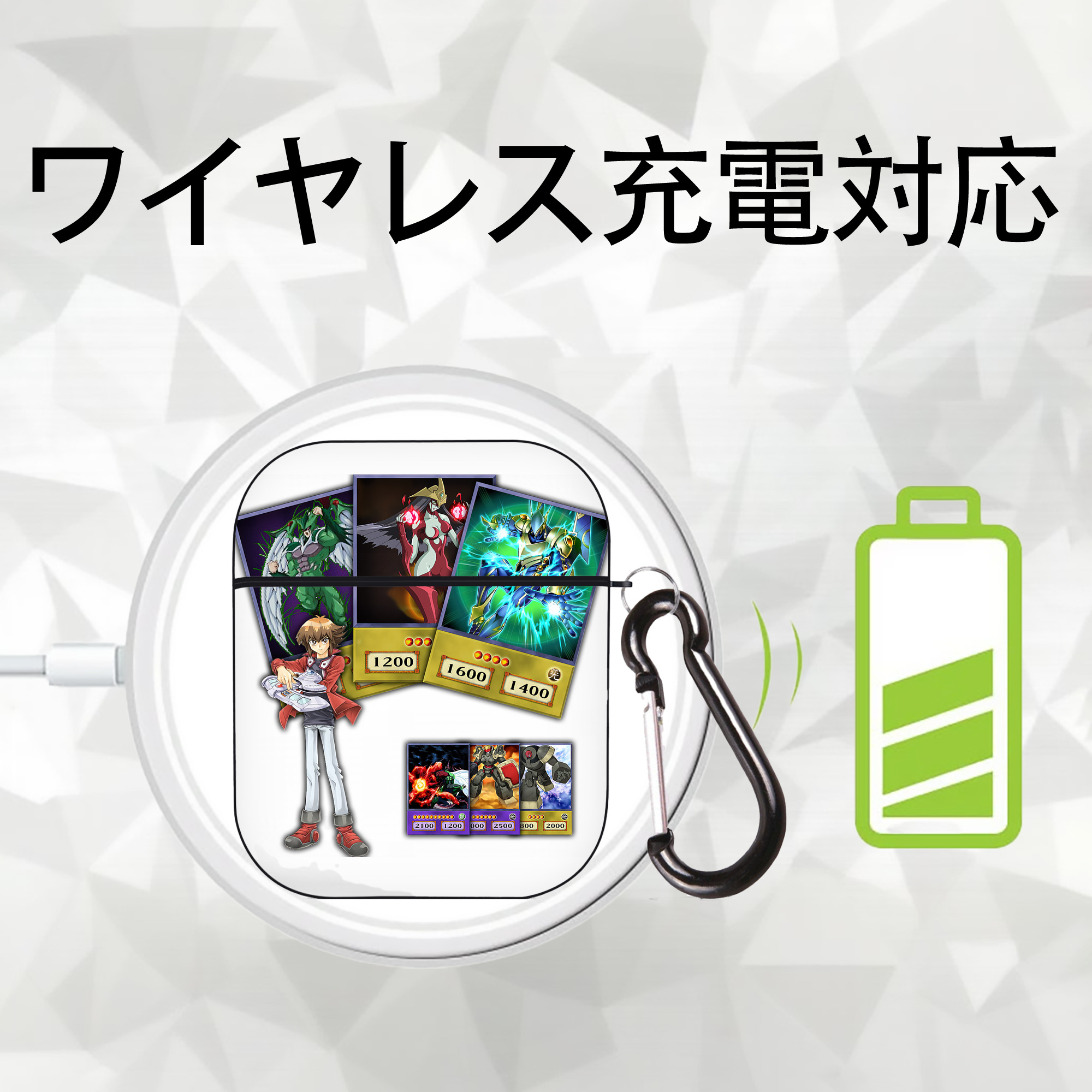 遊☆戯☆王 Yu-Gi-Oh! AirPods 第2世代保護ケース ハードシェル ブラック 耐衝撃・防指紋・カラビナ付き