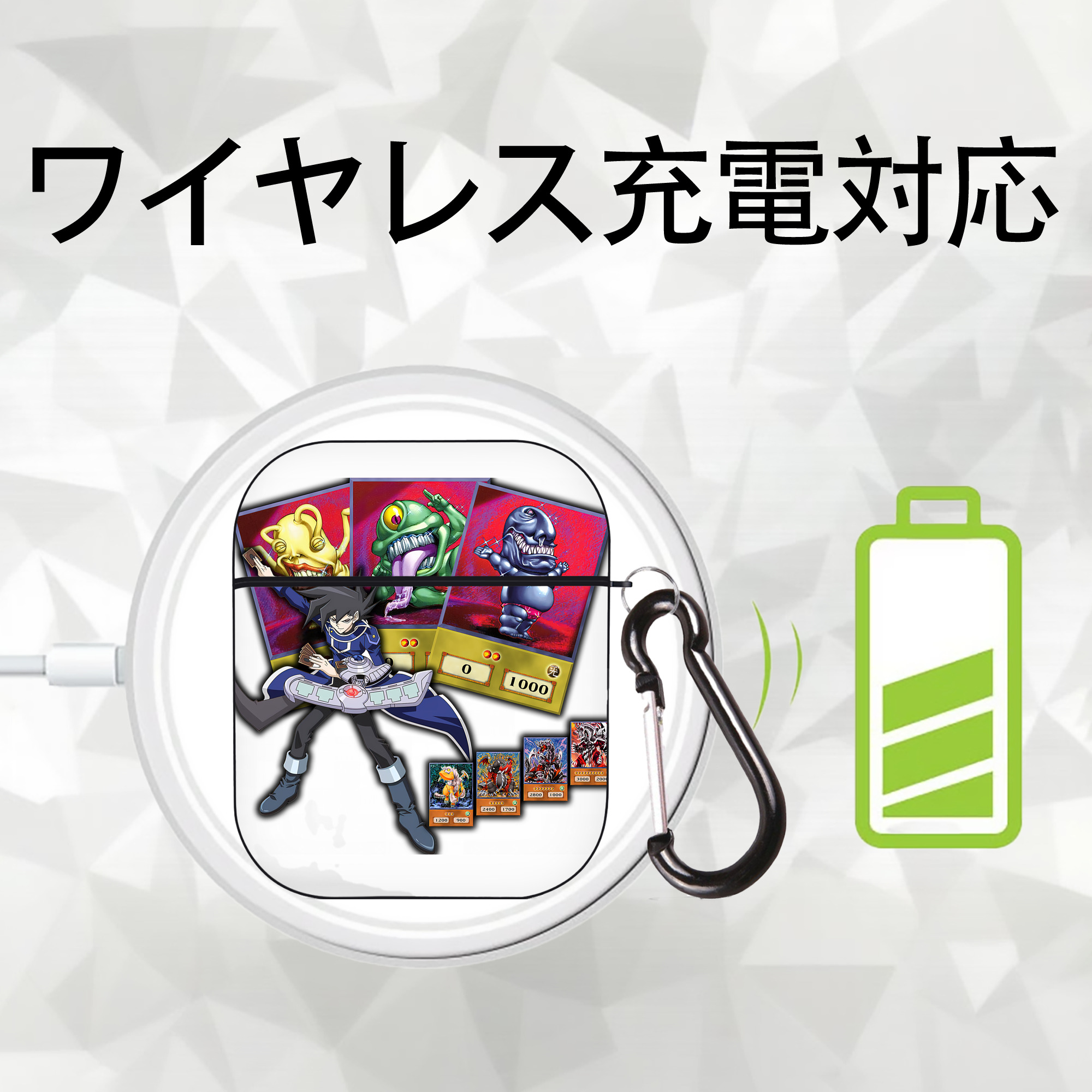 遊☆戯☆王 Yu-Gi-Oh! AirPods 第2世代保護ケース ハードシェル ブラック 耐衝撃・防指紋・カラビナ付き