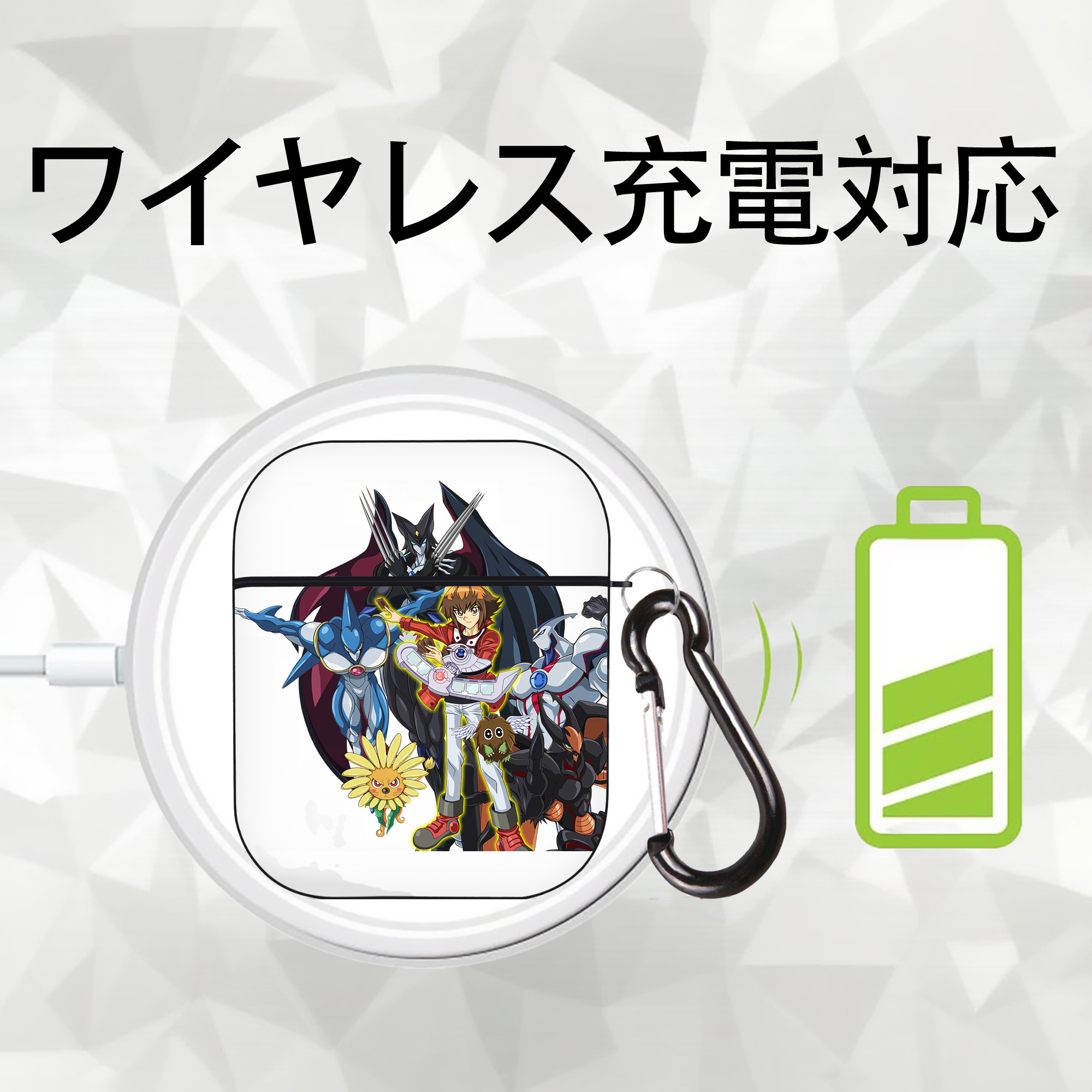 遊☆戯☆王 Yu-Gi-Oh! AirPods 第2世代保護ケース ハードシェル ブラック 耐衝撃・防指紋・カラビナ付き