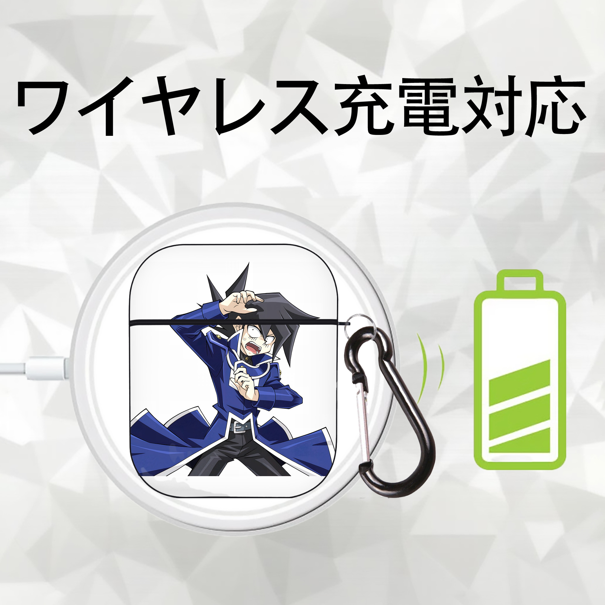 遊☆戯☆王 Yu-Gi-Oh! AirPods 第2世代保護ケース ハードシェル ブラック 耐衝撃・防指紋・カラビナ付き