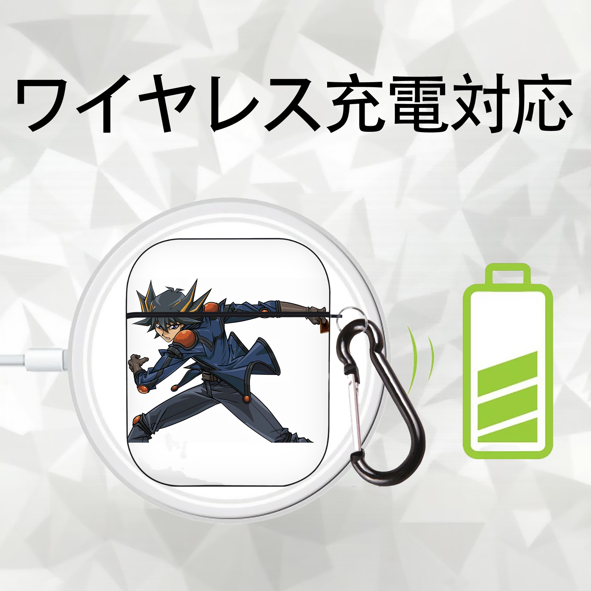 遊☆戯☆王 Yu-Gi-Oh! AirPods 第2世代保護ケース ハードシェル ブラック 耐衝撃・防指紋・カラビナ付き