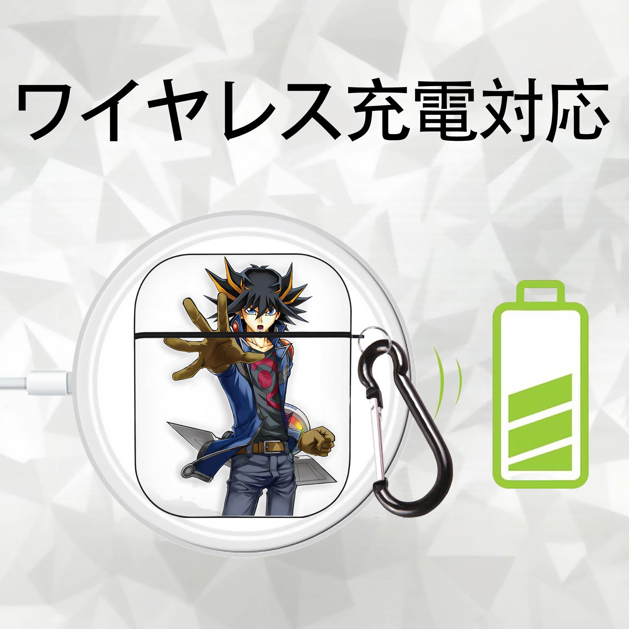 遊☆戯☆王 Yu-Gi-Oh! AirPods 第2世代保護ケース ハードシェル ブラック 耐衝撃・防指紋・カラビナ付き