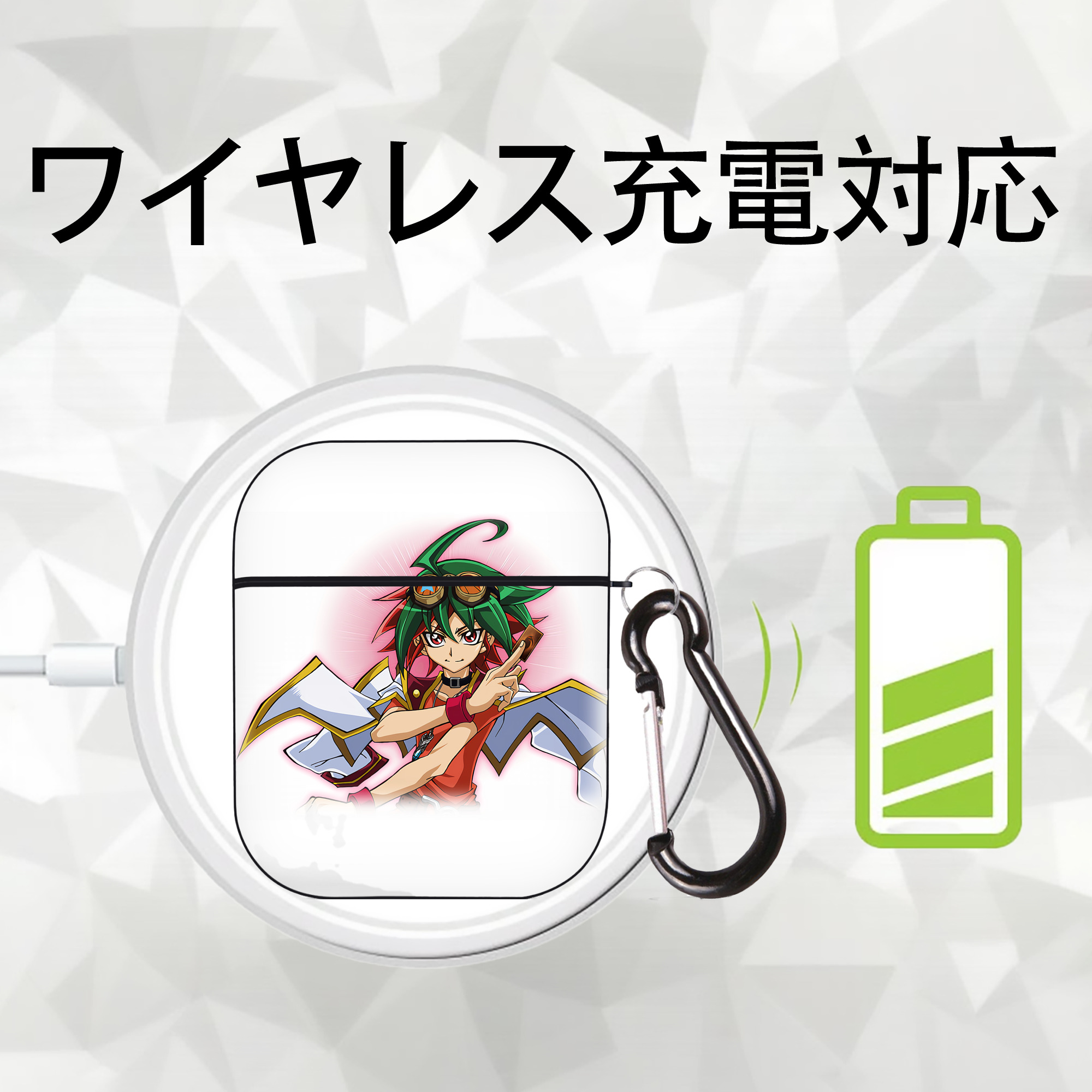 遊☆戯☆王 Yu-Gi-Oh! AirPods 第2世代保護ケース ハードシェル ブラック 耐衝撃・防指紋・カラビナ付き
